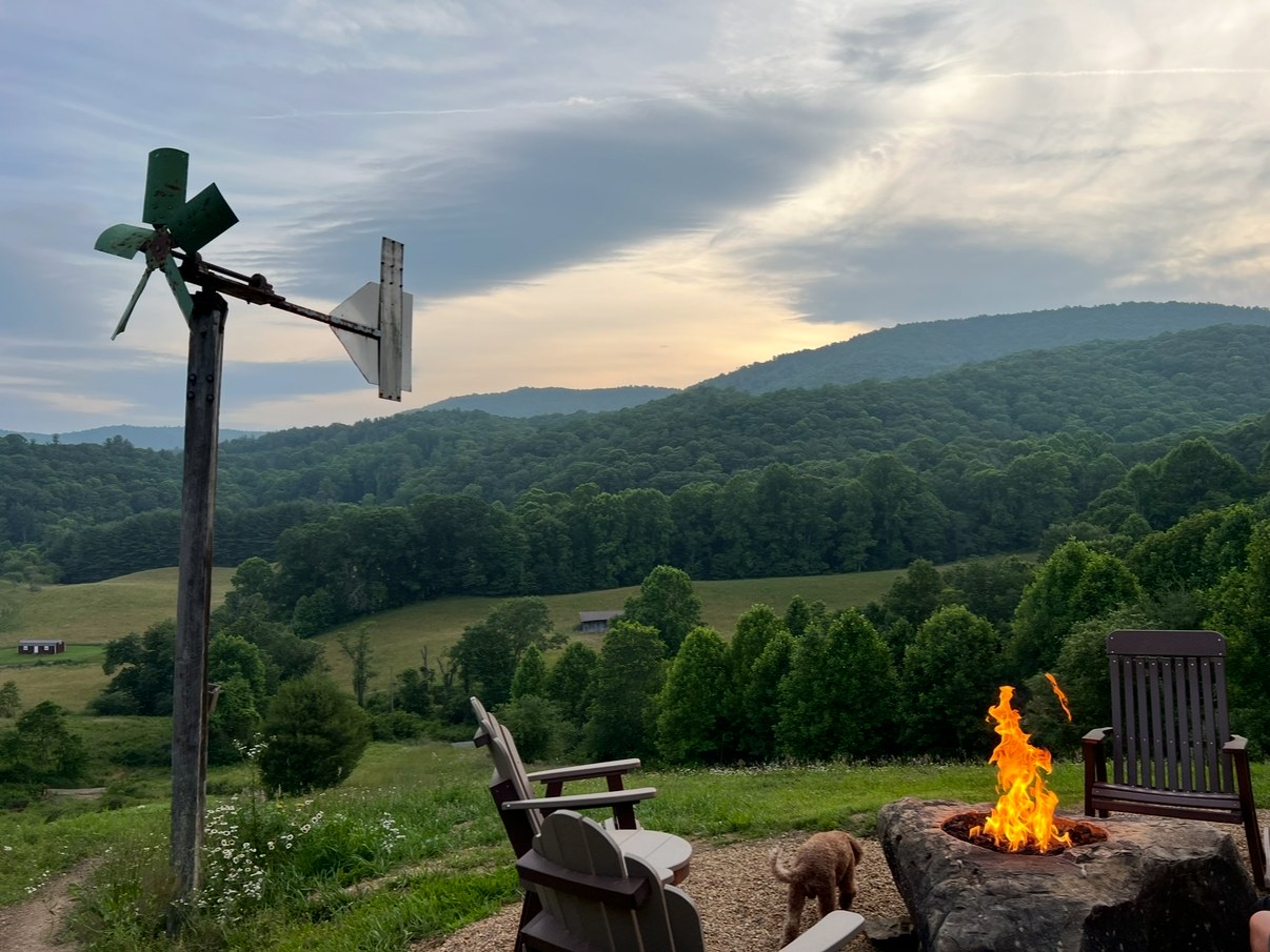 View of the Blue Ridge mountains at dusk from the Knecht family home in Creston, NC